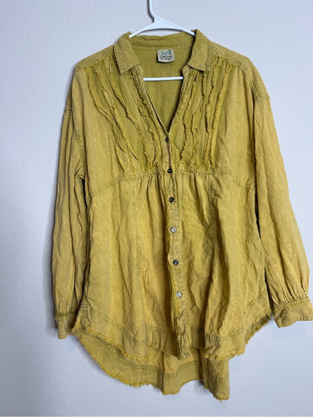 Jaded gypsy Washed Yellow Button-Front Long Sleeve Top